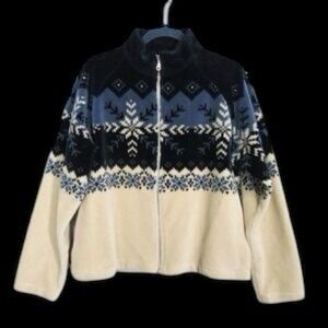 Women's Navy and Cream Fleece Jacket